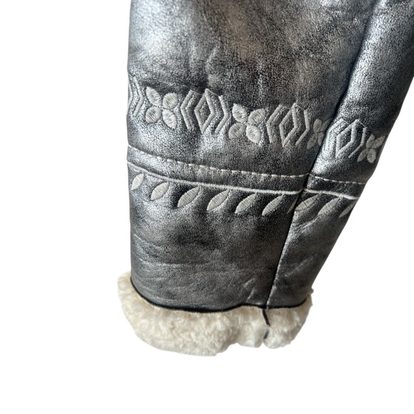 NKN Nekane Gaia Silver Faux Leather Embroidered Aviator Bomber Jacket Small - Picture 6 of 12